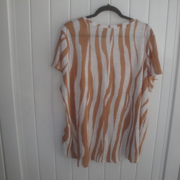 Rachel Zoe Top Women's 2X 100% Linen V-Neck Fall Colors (Rust and Cream) - Picture 3 of 3